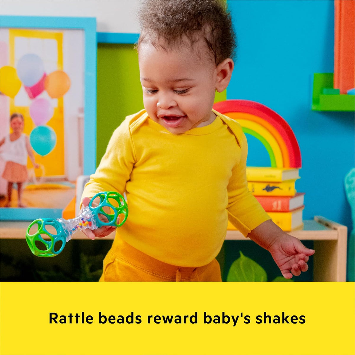 Bright Starts Easy-Grasp Oball Bundle Gift Set - Grasp The Day, Ball and Rattle Toys 2-Pack, BPA Free, Unisex, Newborn+