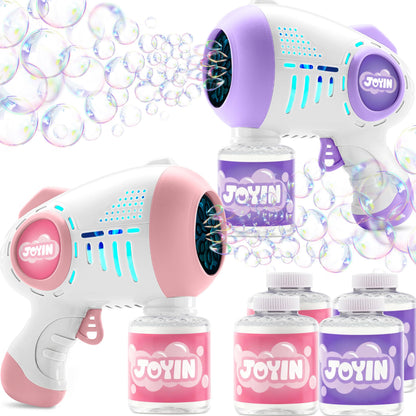 JOYIN 2 Kids Bubble Guns with 4 Bottles Solution, Automatic Bubble Machine Gun with 8 Holes for Kids, Adults, Summer Toys, Easter Basket Stuffers, Birthday Gift, Party Favors
