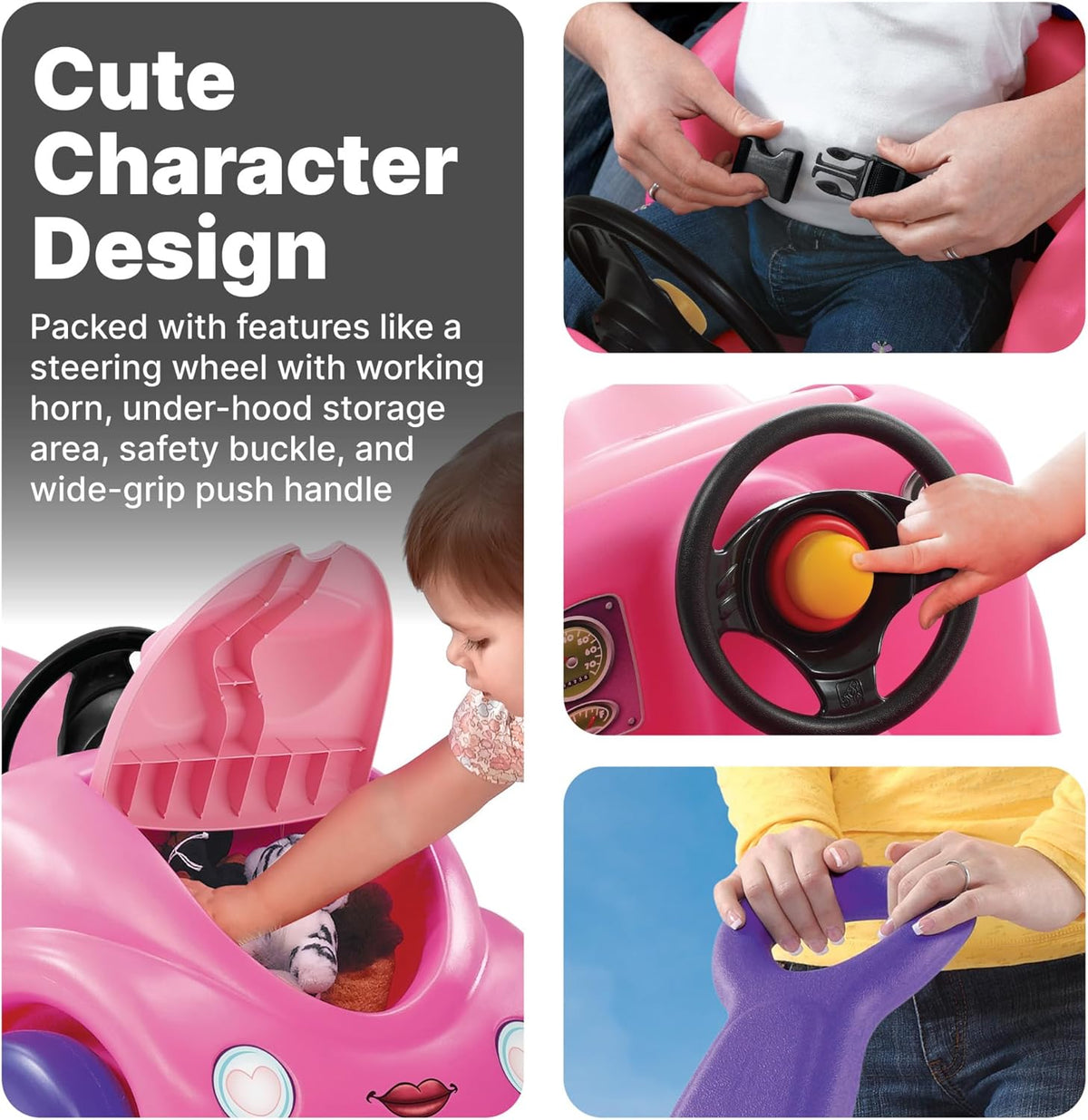 Step2 Push Around Buggy Kids Push Car, Ride On Toy, Stroller Substitute, Includes Seat Belt & Horn, Made of Durable Plastic, Max Weight 50 lbs., For Toddlers 1.5-4 Years Old, Pink