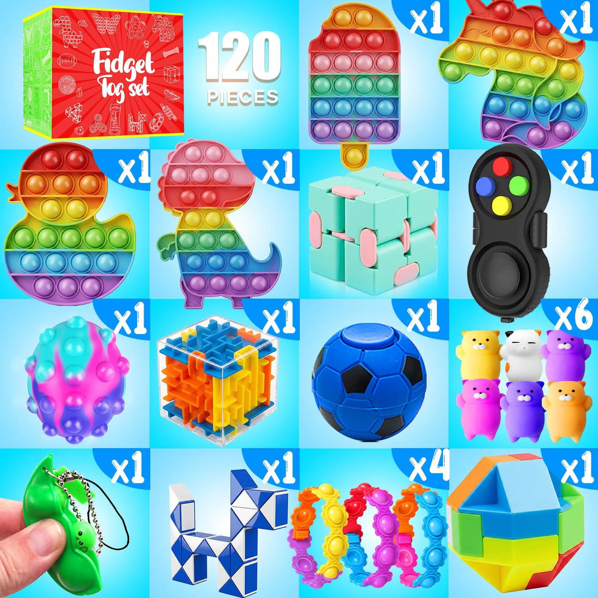 Fidget Toys, 120 Pack Party Favors for Kids 8-12 4-8, Sensory Toys Bulk Autism Autistic, Treasure Box Toys for Classroom, Stocking Stuffers, Goodie Bag Stuffers, Christmas Birthday Gifts Prizes