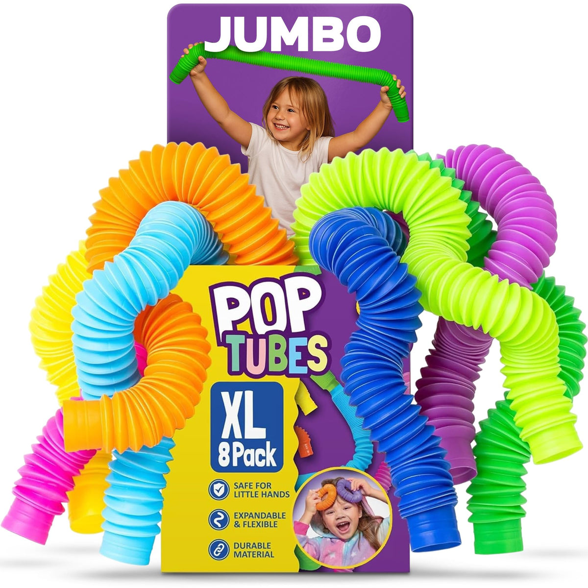 Nutty Toys Pop Tubes - Large 8-Pack Sensory Toys - Creative STEM Learning for Kids & Toddlers - Connect & Pop! Top ADHD Autism Fidget 2026, Best Boy & Girl Christmas Stocking Stuffers Gifts Idea