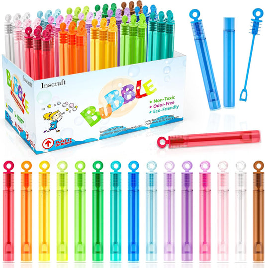 INSCRAFT Bubble Wand, 90 Pack Mini Bubble Wands Bulk 15 Colors for Halloween, Summer Toys, Wedding, Outdoor Indoor Activity Use, Bubbles Party Favors, Gifts for Kids Toddlers