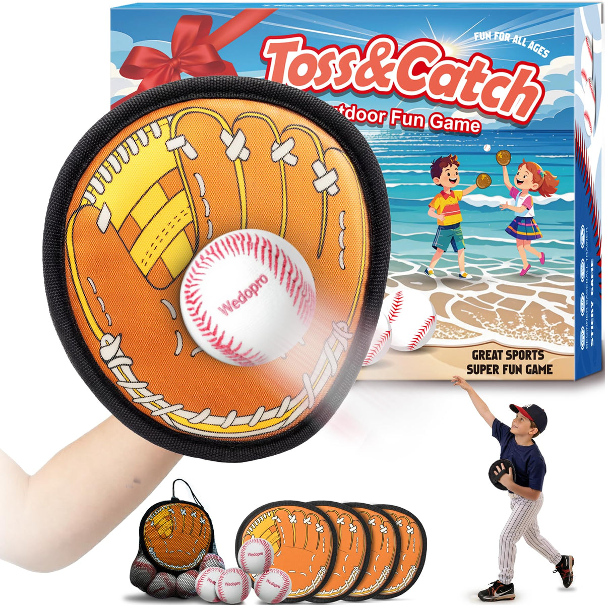 Toss and Catch Ball Game, Kids Toddler Baseball Glove & Catch Ball Toys, Outdoor Games for Family, Toys for Beach Yard Pool Outside, Birthday Easter Gift for Ages 3 4 5 6 7 8-12 Year Old Boys Girls