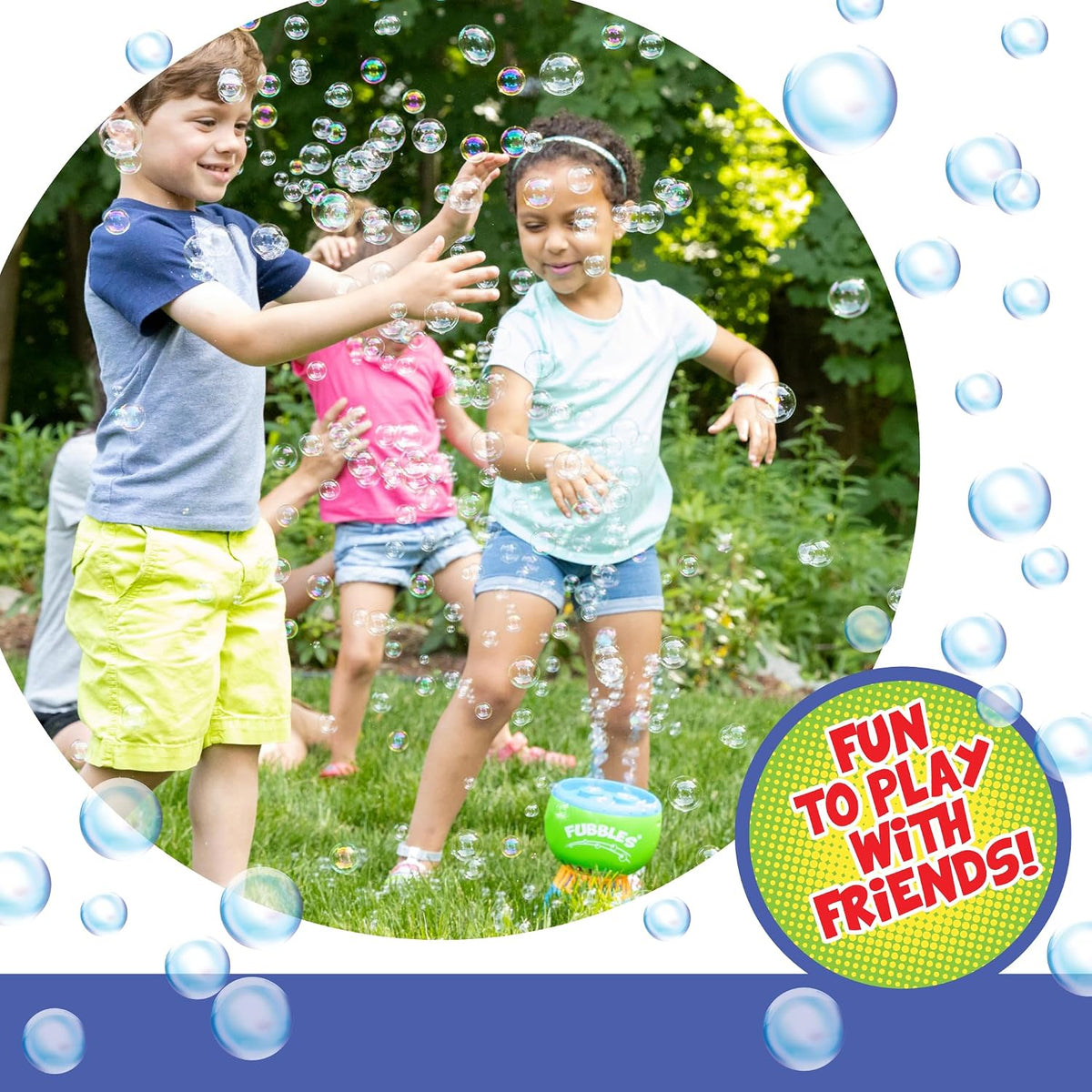 FUBBLES NO Spill Funfiniti Bubble Machine | Blows One Hour of Non Stop Bubbles | Amazon Exclusive Toy Set Includes 36oz of Non Toxic Refill Solution (Bubble Solution Bottle Colors Will Vary)