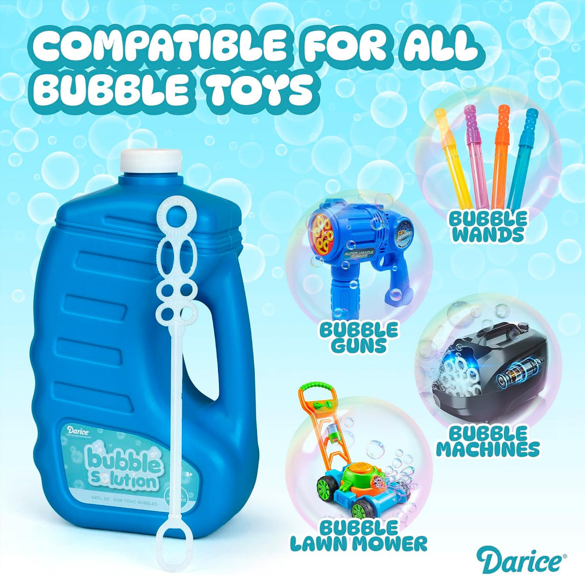 Darice 2 Pack 128oz Bubble Solution Refill for Bubble Machines & Blowers - Easter, Weddings, Birthdays, Outdoor - 4 Big Bubble Wands Included - Non-Toxic Safe for Toddlers & Kids, Colors May Vary