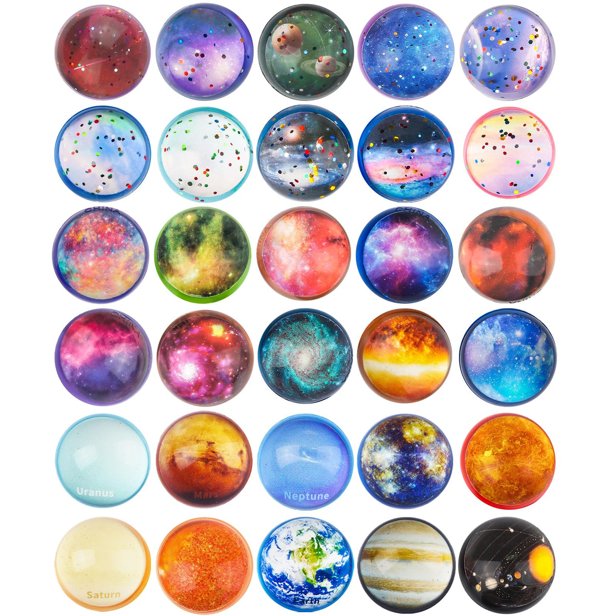 24 Pieces Bouncy Balls 32mm Bounce Balls 6 Styles High Bouncing Balls Toys for Kids Party Favors Birthdays Gift Classroom