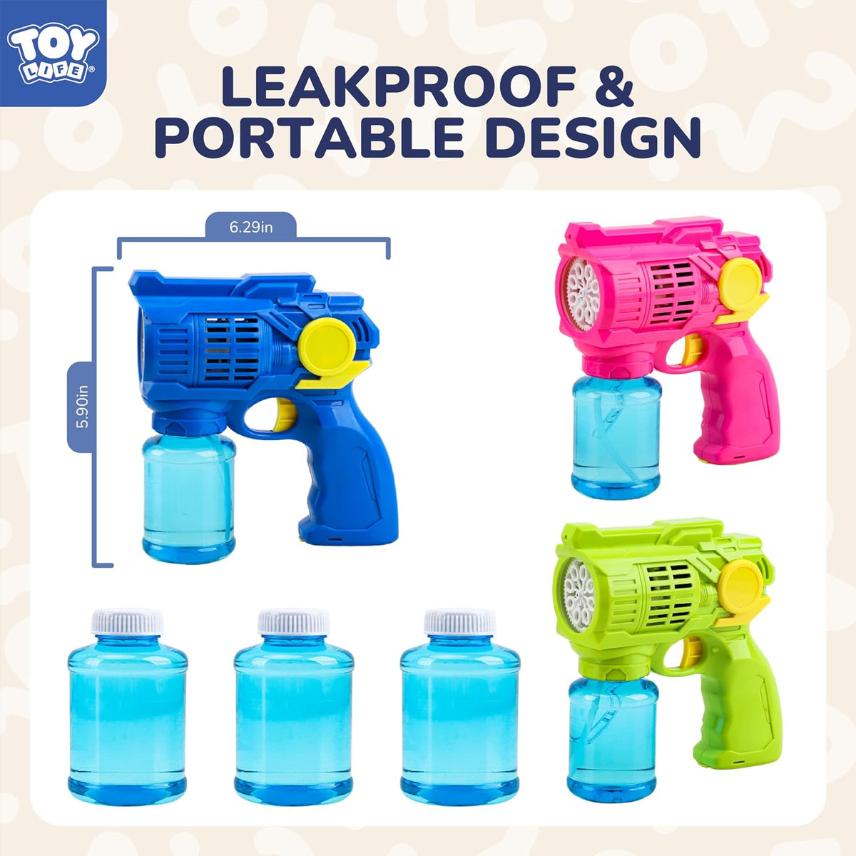 TOY Life 3-Pack Automatic Bubble Gun Blaster for Kids Outdoor Play