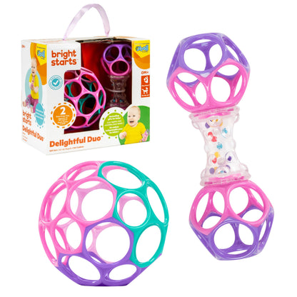Bright Starts Easy-Grasp Oball Bundle Gift Set - Grasp The Day, Ball and Rattle Toys 2-Pack, BPA Free, Unisex, Newborn+