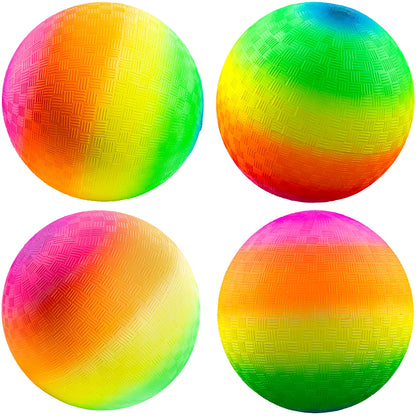 8.5-Inch Rainbow Playground Ball with Hand Pump for Kickball & Dodgeball