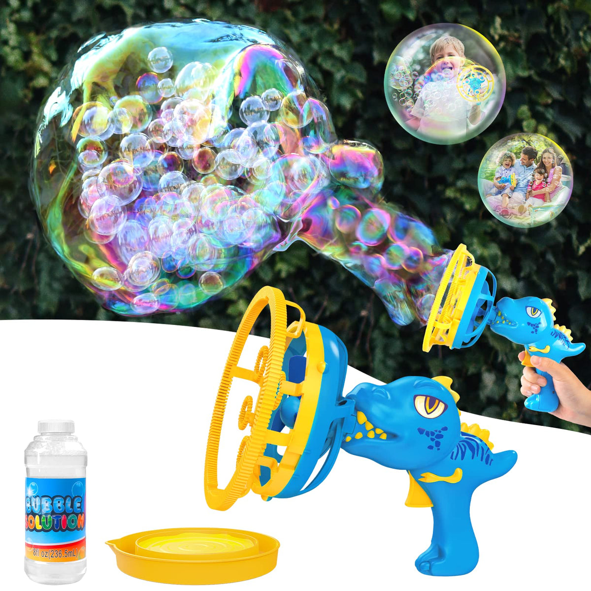 IFLOVE Dinosaur Bubble Gun for Kids 3-8, Bubble Machine Blower Toy (Green)