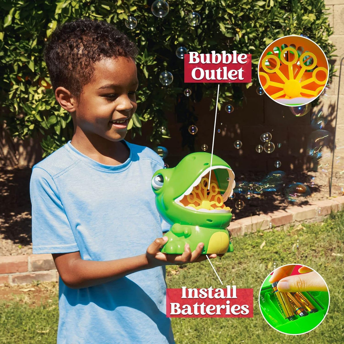 JOYIN Dinosaur Bubble Machine, Bubble Machine Gun Blower with Solutions for Kids, Summer Outdoor Indoor Toy, Dinosaur Party Favor, Kids Birthday Gift (Green)