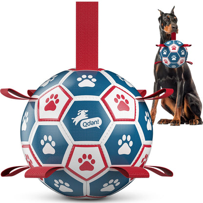 QDAN Dog Balls, 6 Inch Dog Soccer Ball with Straps, Herding Balls for Dogs