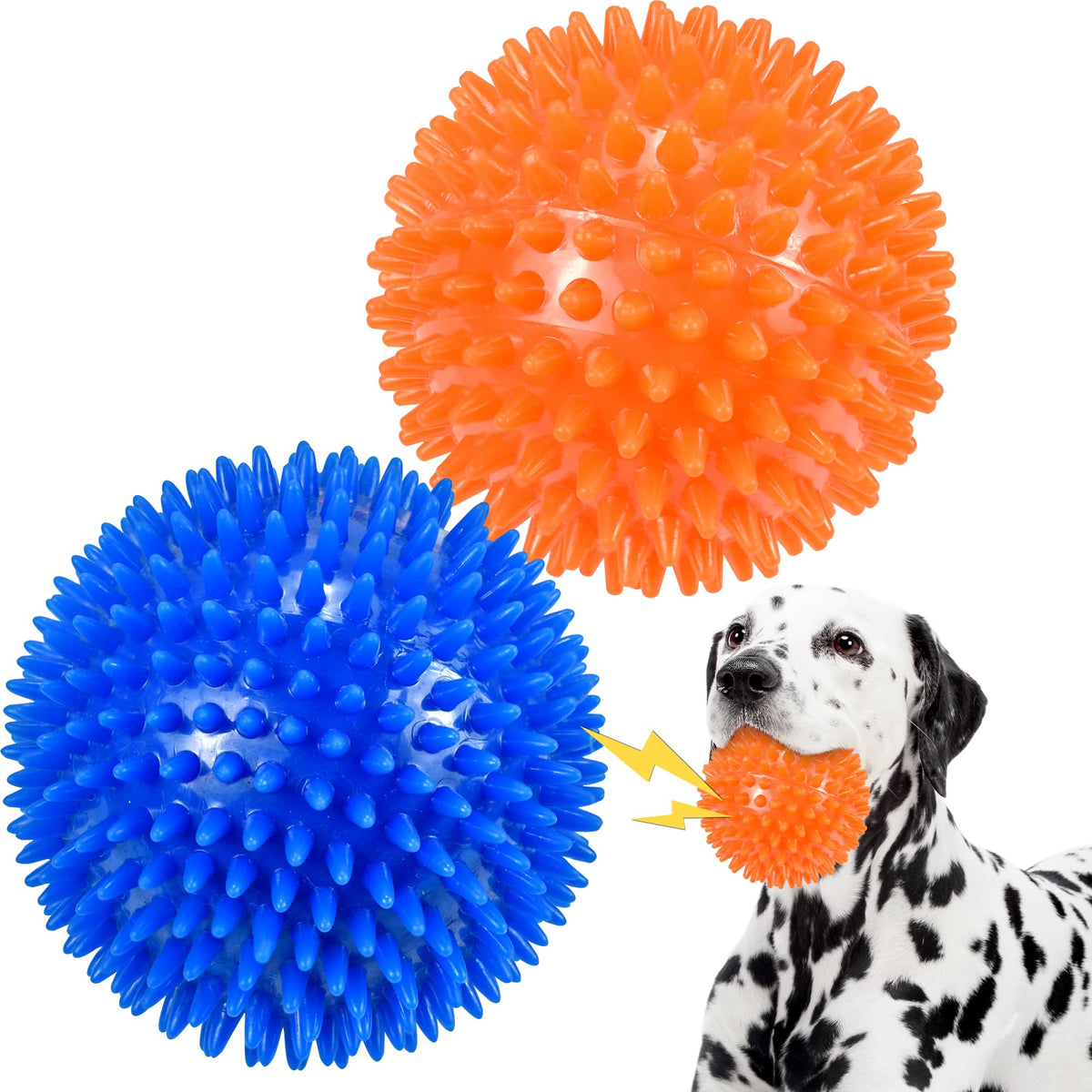 Dog Balls 4.5” Squeaky Dog Toys Spikey Ball for Aggressive Chewers Heavy Duty Teething Large Medium Durable Dogs Balls (4 Pack)