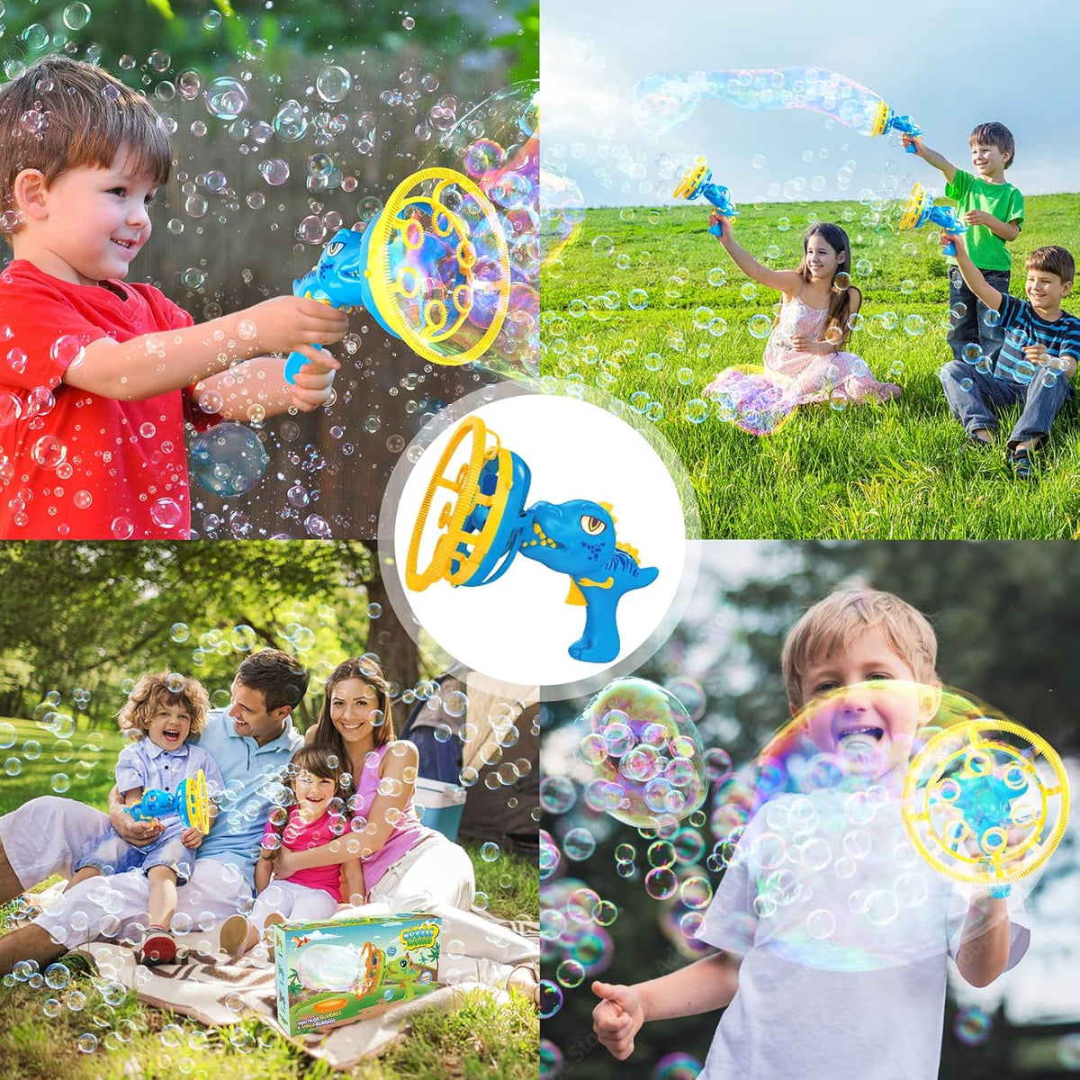 IFLOVE Dinosaur Bubble Gun for Kids 3-8, Bubble Machine Blower Toy (Blue)