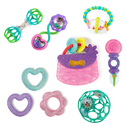 Bright Starts Easy-Grasp Oball Bundle Gift Set - Grasp The Day, Ball and Rattle Toys 2-Pack, BPA Free, Unisex, Newborn+