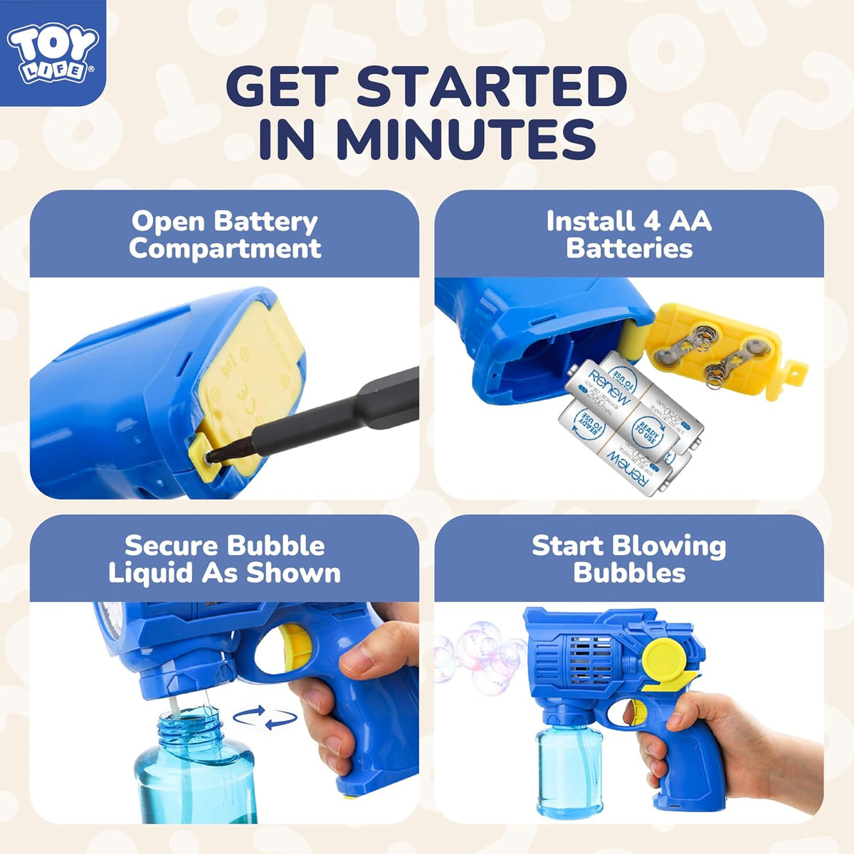 TOY Life 3-Pack Automatic Bubble Gun Blaster for Kids Outdoor Play