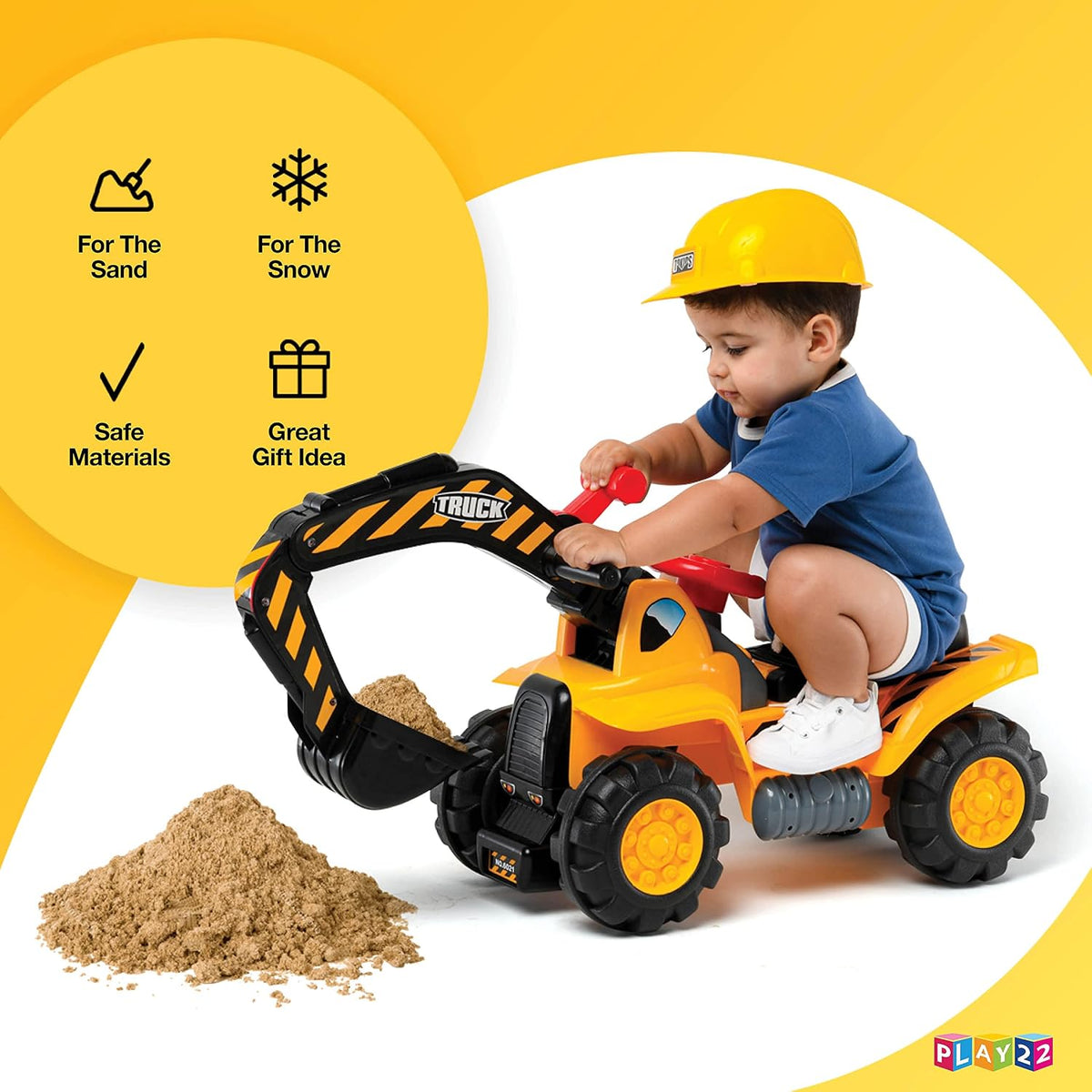 Play22 Toy Tractors for Kids Ride On Excavator - Sounds, Helmet & Rocks