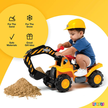 Play22 Toy Tractors for Kids Ride On Excavator - Sounds, Helmet & Rocks