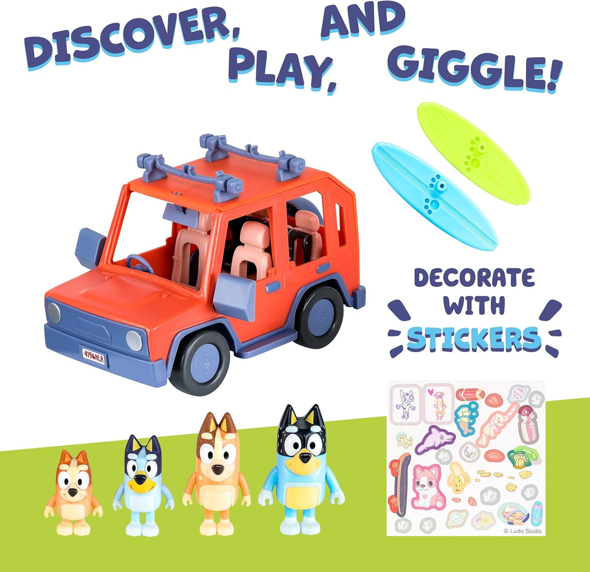 Bluey Heeler 4WD Family Toddler Toy Car, Pretend Play Toys, 4 Figures