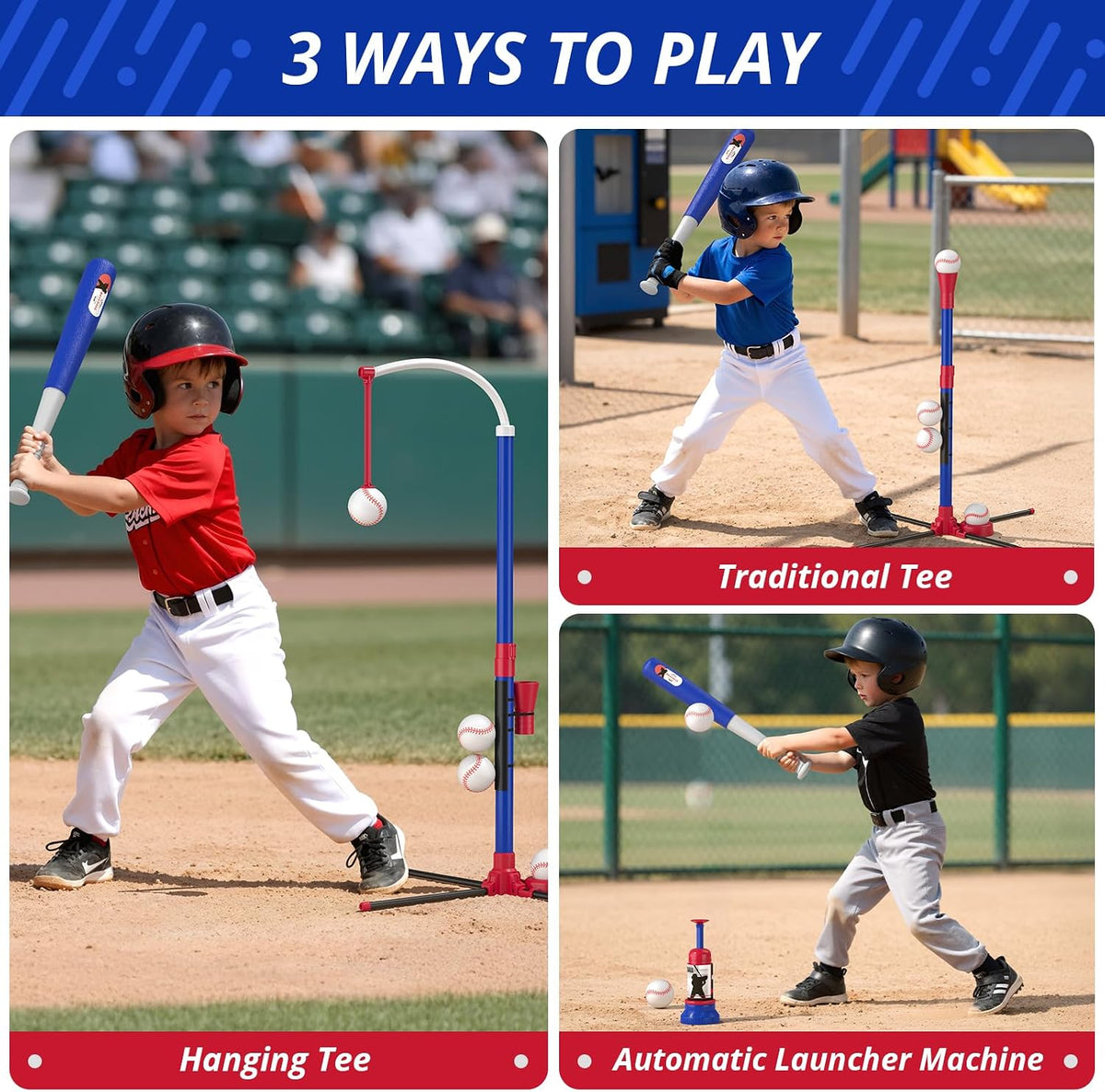 HYES 3-in-1 Baseball Set for Kids with Auto Pitching Machine