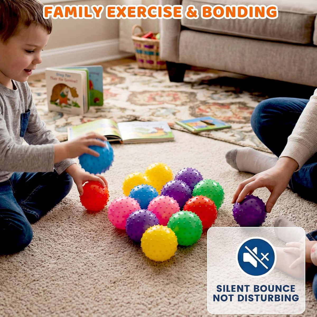 LOVEINUSA 12 Pack Bouncy Balls with Pump, 5 Inch Knobby Massage Ball
