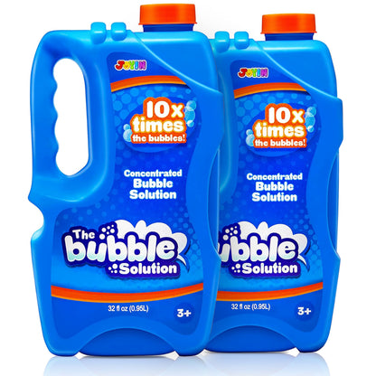 JOYIN 2 Bottles Bubbles Refill Solutions 64 oz (up to 5 Gallon), Concentrated Solution for Bubble Machine, Gun, Wand Refill Fluid Summer, Easter Toys(Orange+Blue)