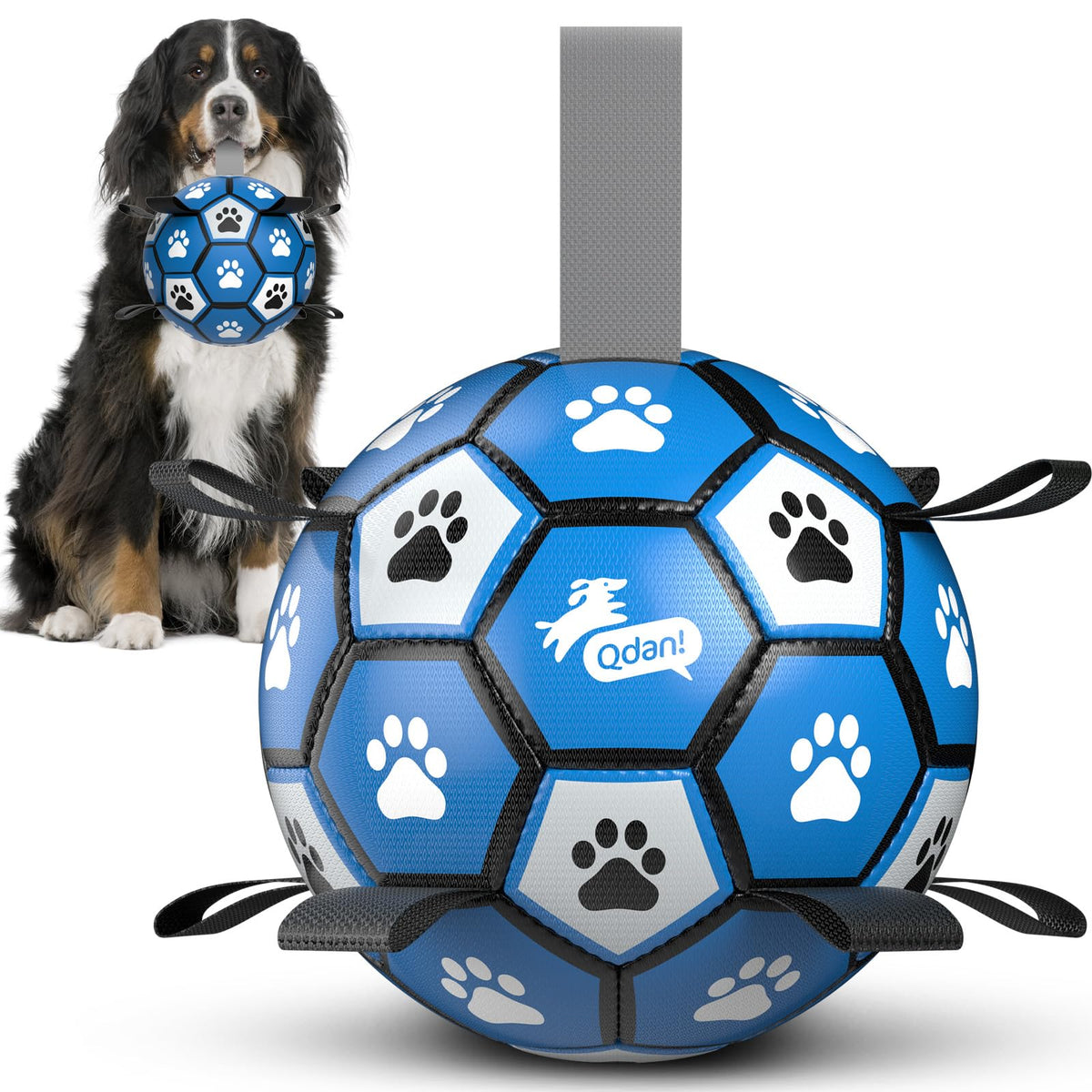 QDAN Dog Balls, 6 Inch Dog Soccer Ball with Straps, Herding Balls for Dogs