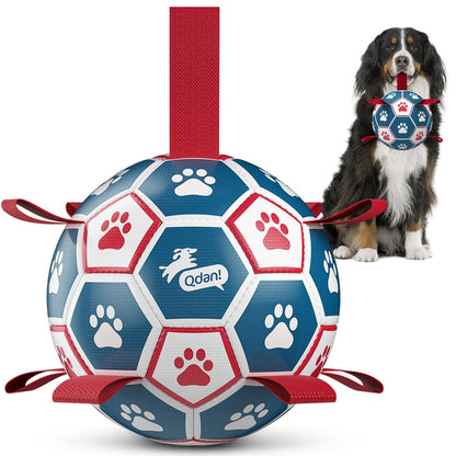 QDAN Dog Balls, 6 Inch Dog Soccer Ball with Straps, Herding Balls for Dogs