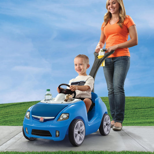 Step2 Whisper Ride II Kids Push Car, Ride-On Car with Seat Belt and Horn, Quick Fold Handle, Stroller Alternative, Toddlers and Preschoolers Ages 18+ Months, Blue