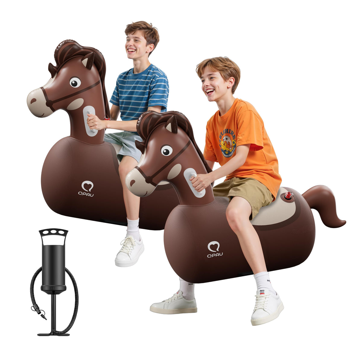 QPAU Inflatable Dinosaur Bouncy Hopper Toy, 2 Pack with Hand Pump