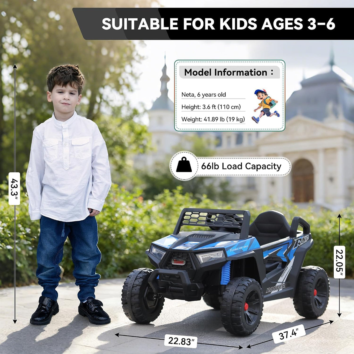 TOBBI 12V Kids Electric Car, Ride On Toy Truck to Drive for Aged 3-6-Blue