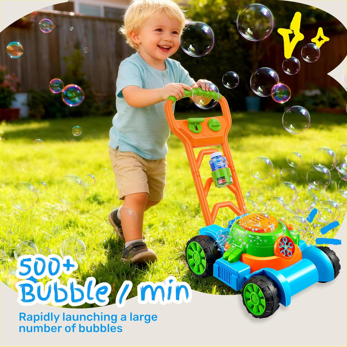 SLOOSH Spill-Proof Bubble Lawn Mower Toddler Toys Bubble Machine