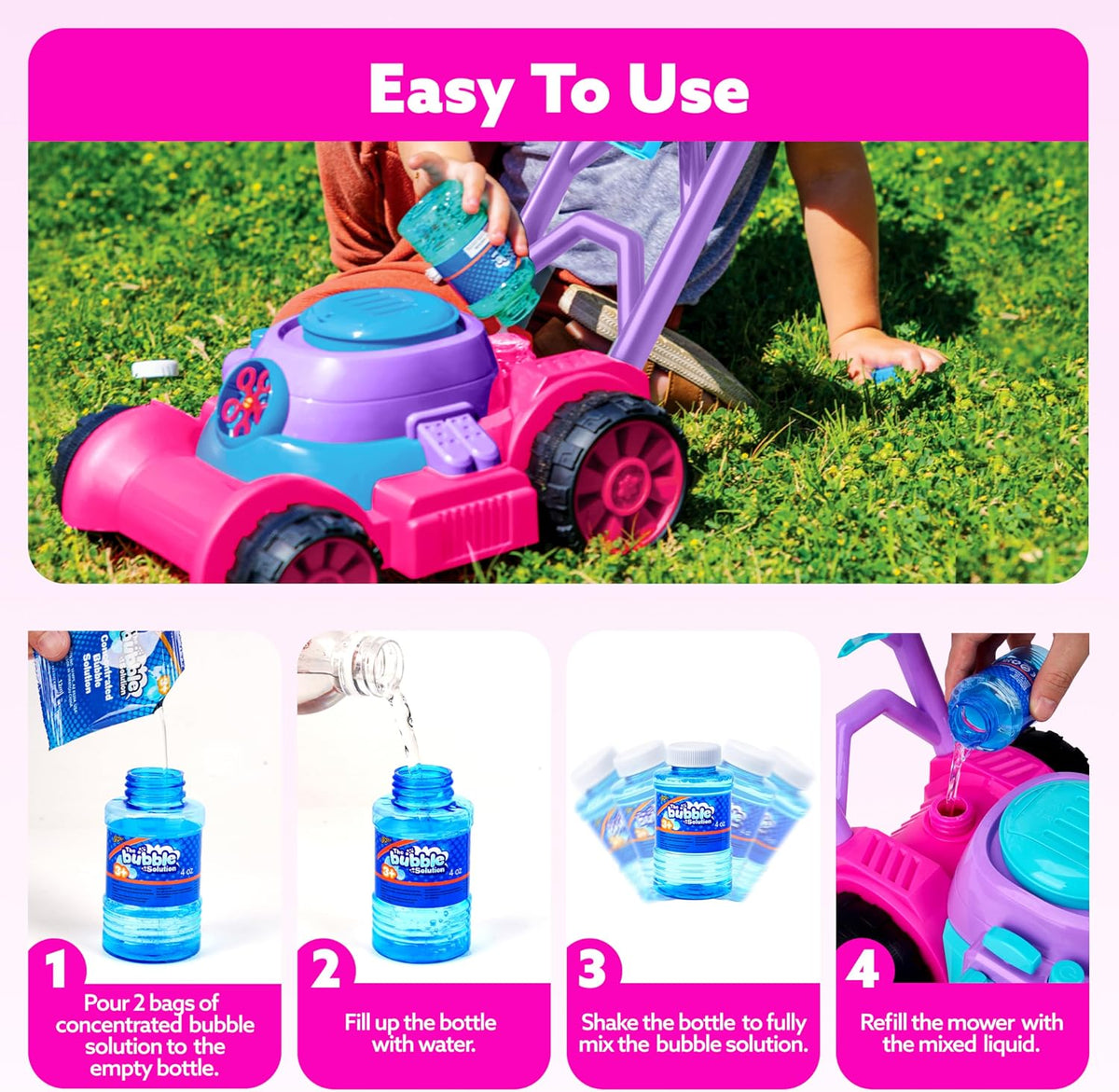 SLOOSH Bubble Lawn Mower Toddler Toys Spill-Proof Bubble Machine