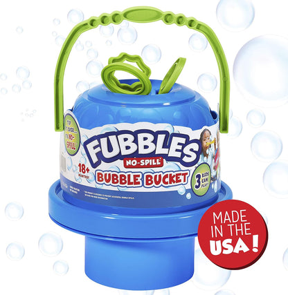 Fubbles Bubbles No-Spill Big Bubble Bucket | Bubbles for Toddlers and Kids of All Ages | Includes Fubbles Bubbles Bucket and 3 Bubble Wands, Made in The USA