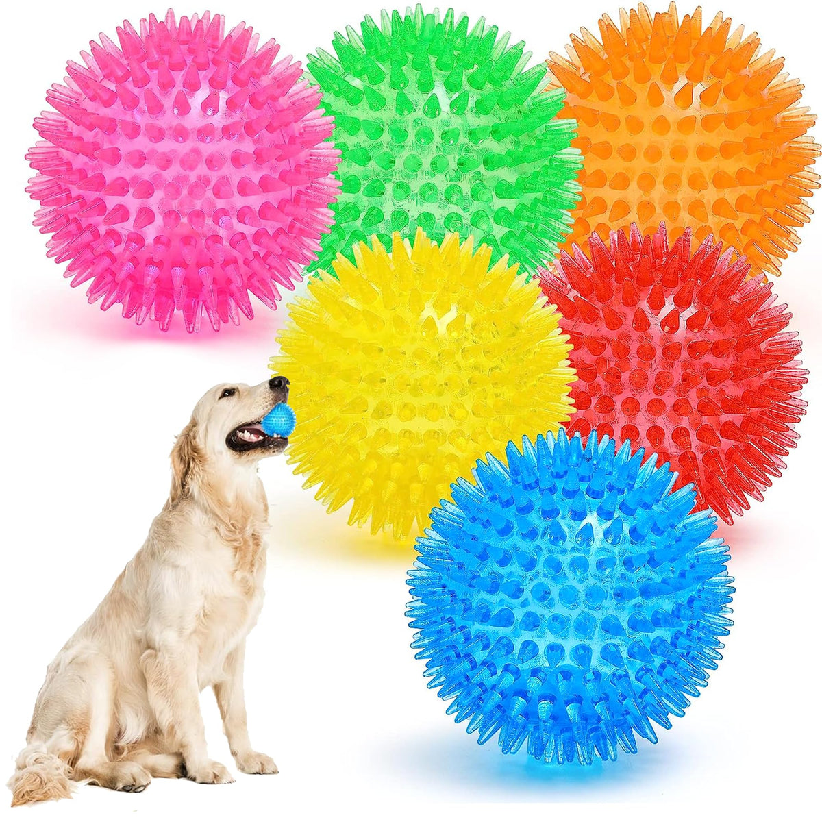 Dog Balls 4.5” Squeaky Dog Toys Spikey Ball for Aggressive Chewers Heavy Duty Teething Large Medium Durable Dogs Balls (4 Pack)