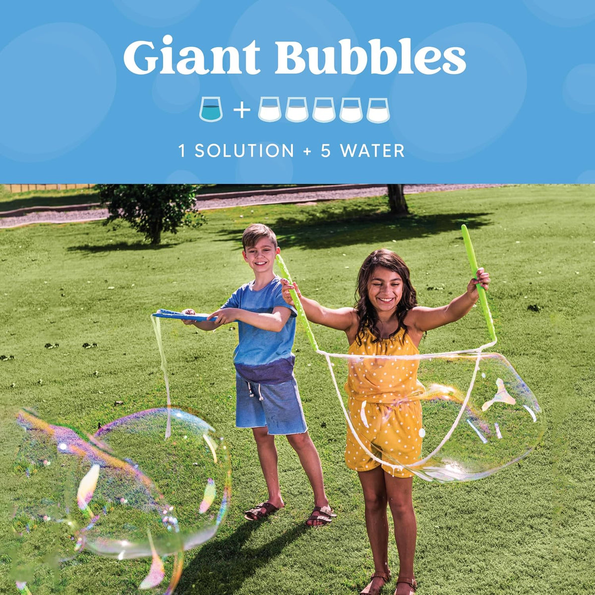 JOYIN 2 Bottles Bubbles Refill Solutions 64 oz (up to 5 Gallon), Concentrated Solution for Bubble Machine, Gun, Wand Refill Fluid Summer, Easter Toys(Orange+Blue)