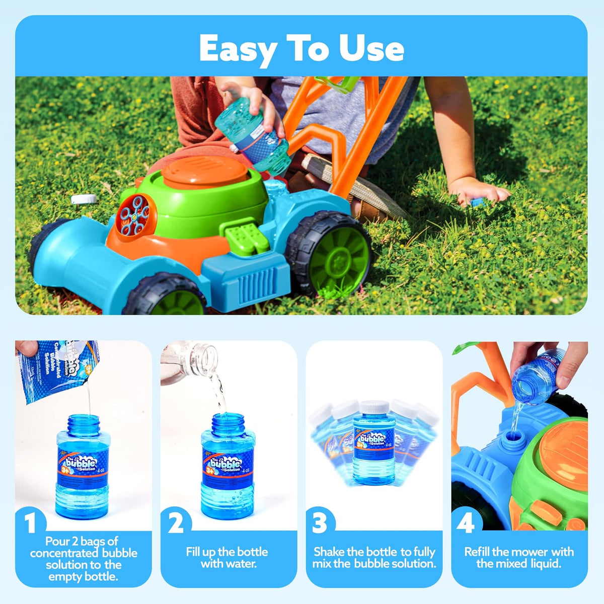 SLOOSH Spill-Proof Bubble Lawn Mower Toddler Toys Bubble Machine