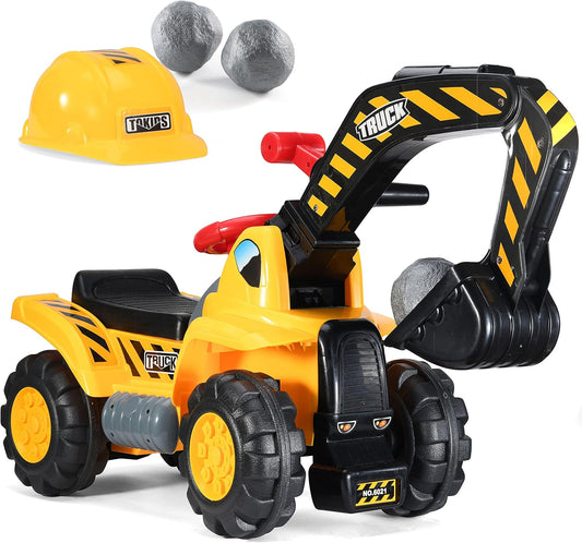 Play22 Toy Tractors for Kids Ride On Excavator - Sounds, Helmet & Rocks