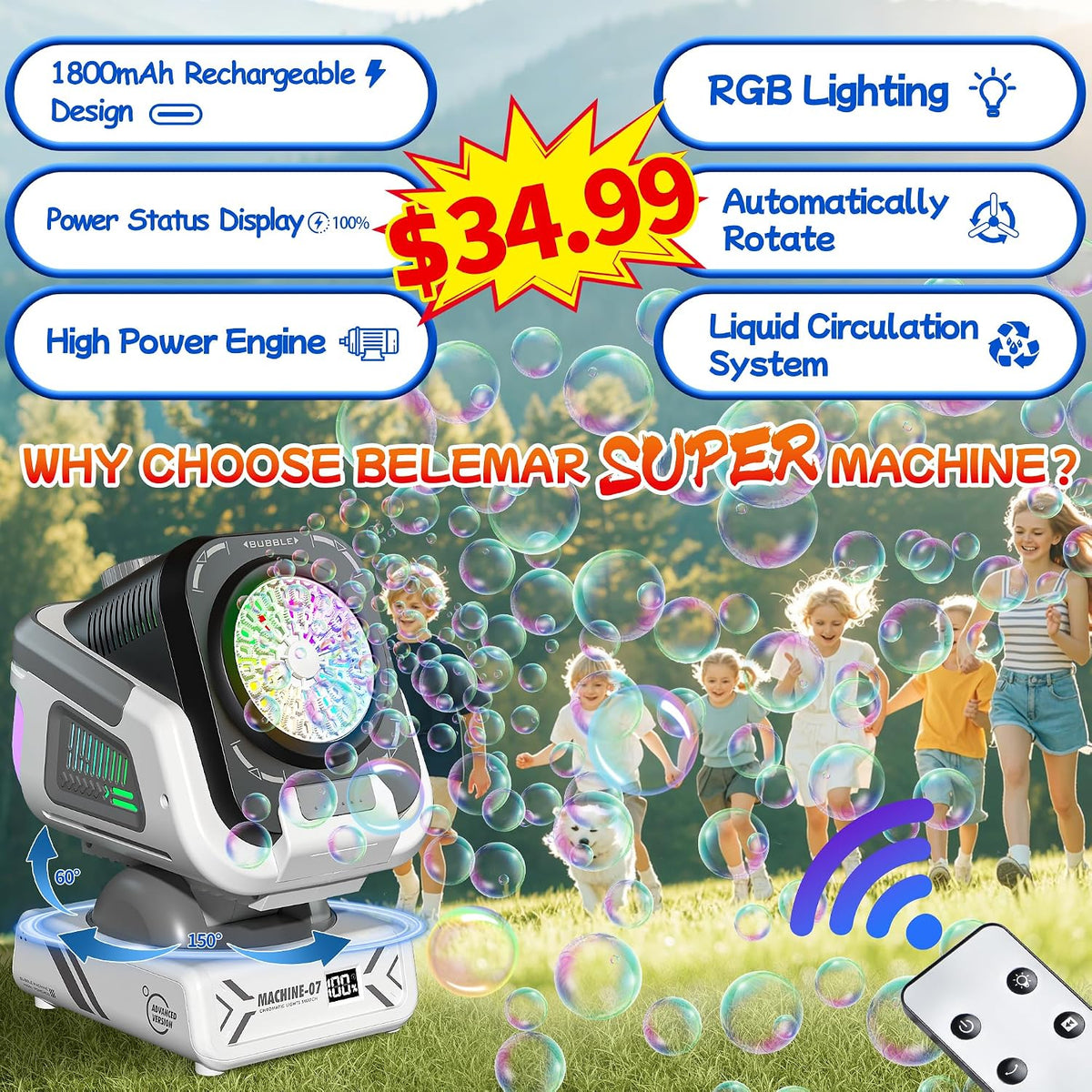 Upgraded Bubble Machine Outdoor Toys for Kids & Wedding Party