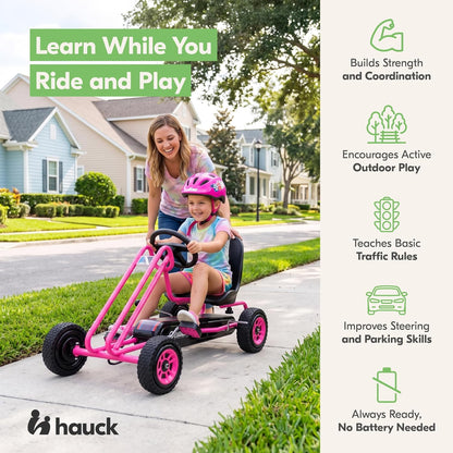 hauck Kids Pedal Go Kart, 4 Wheel Bike Cart, Ride for Ages 4-8, Pink