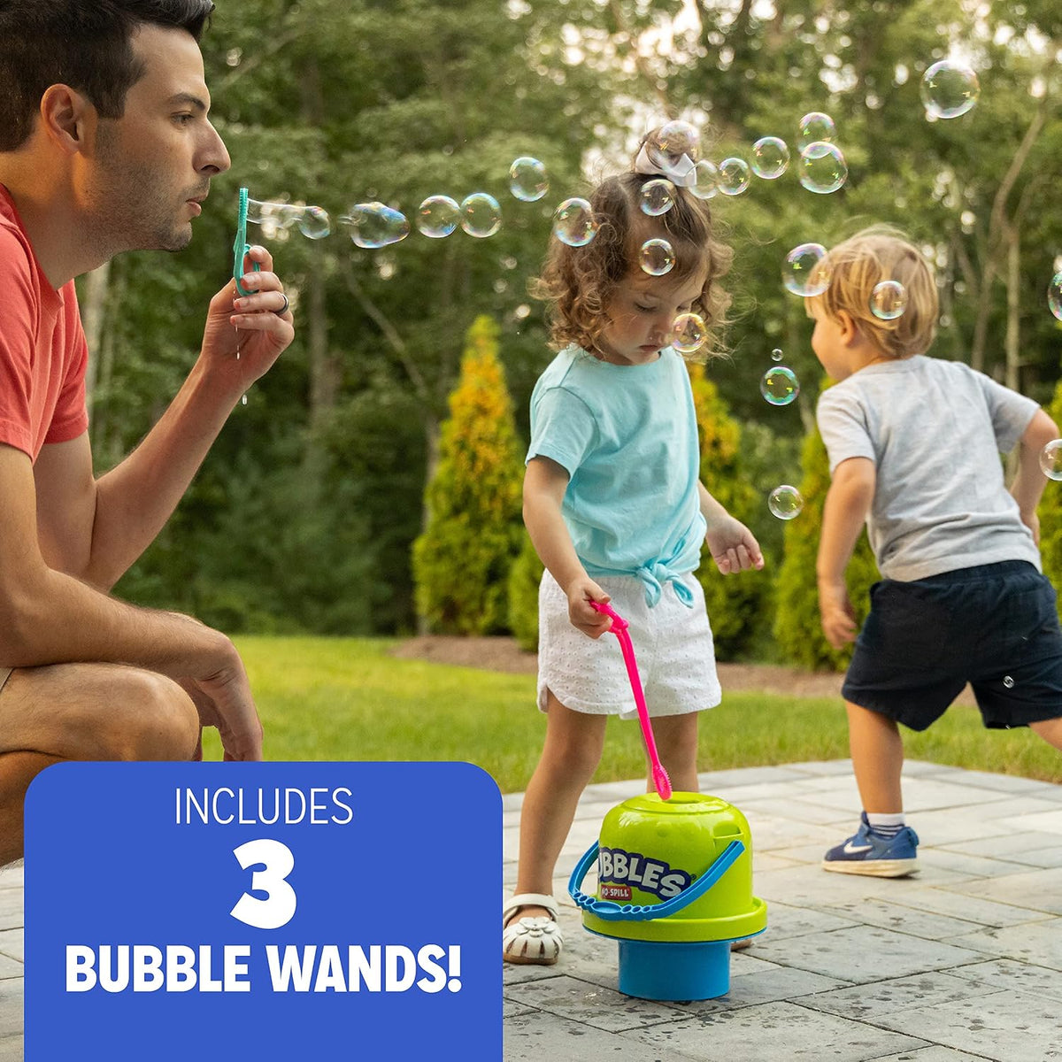 Fubbles Bubbles No-Spill Big Bubble Bucket | Bubbles for Toddlers and Kids of All Ages | Includes Fubbles Bubbles Bucket and 3 Bubble Wands, Made in The USA