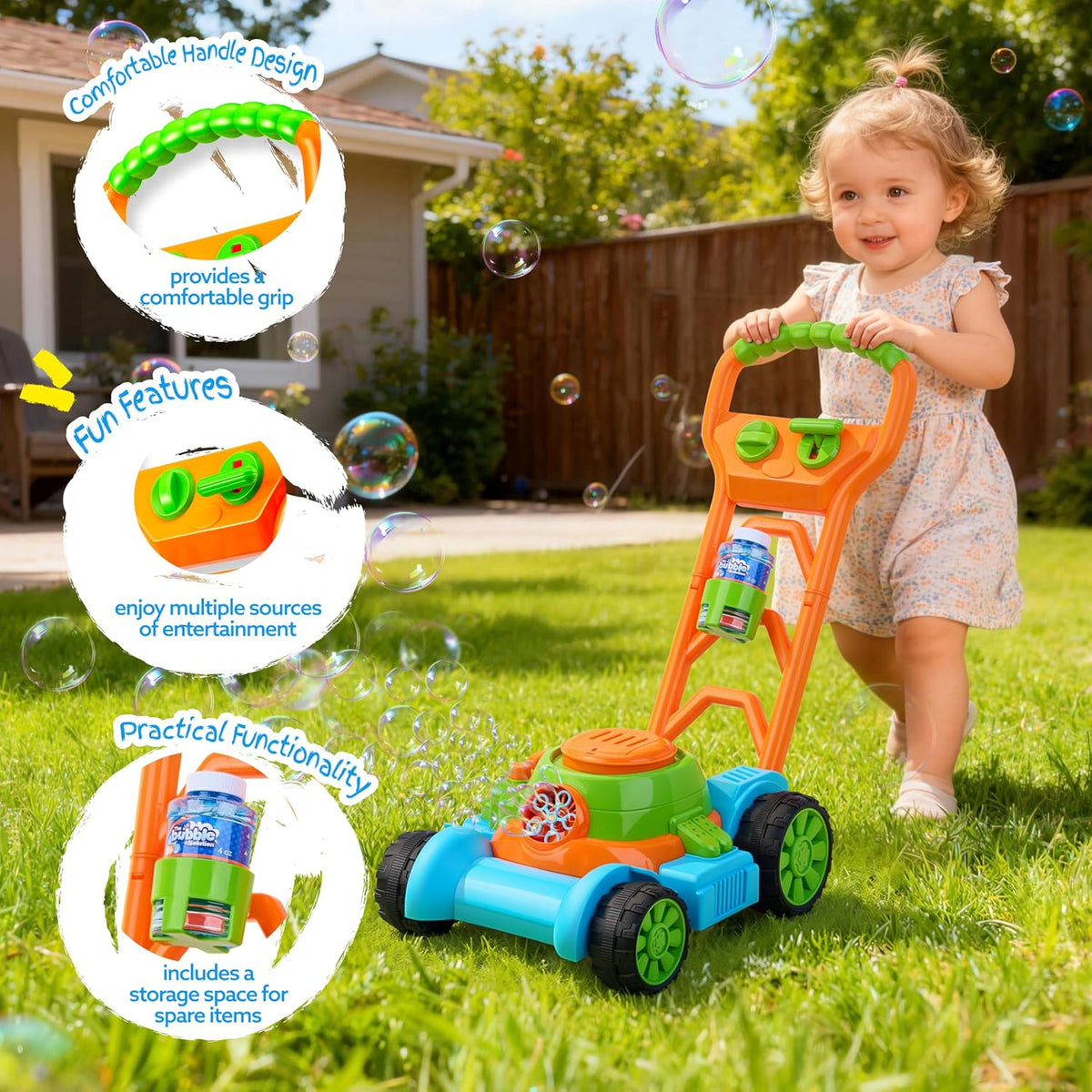 SLOOSH Spill-Proof Bubble Lawn Mower Toddler Toys Bubble Machine