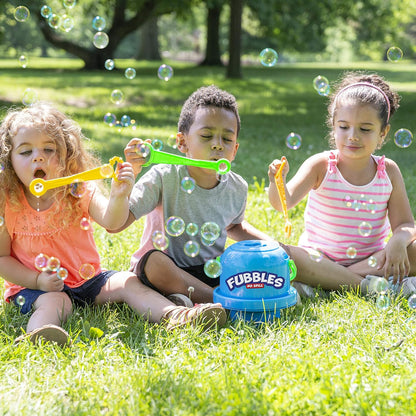 Fubbles Bubbles No-Spill Big Bubble Bucket | Bubbles for Toddlers and Kids of All Ages | Includes Fubbles Bubbles Bucket and 3 Bubble Wands, Made in The USA